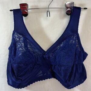 44DD Glamorise Magic Lift Sheer Lace Wire-Free Full-Figure Support Bra 1000 Blue